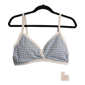 Andie Cove Top Pool Blue Gingham Plaid Swimwear Bathing Suit Separates L New